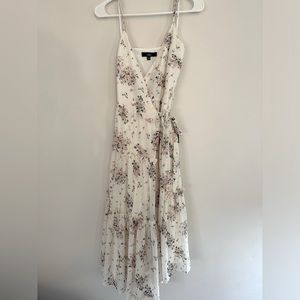 Lulu’s XS Got the Bloom Ivory Floral Print Tiered Midi Wrap Dress